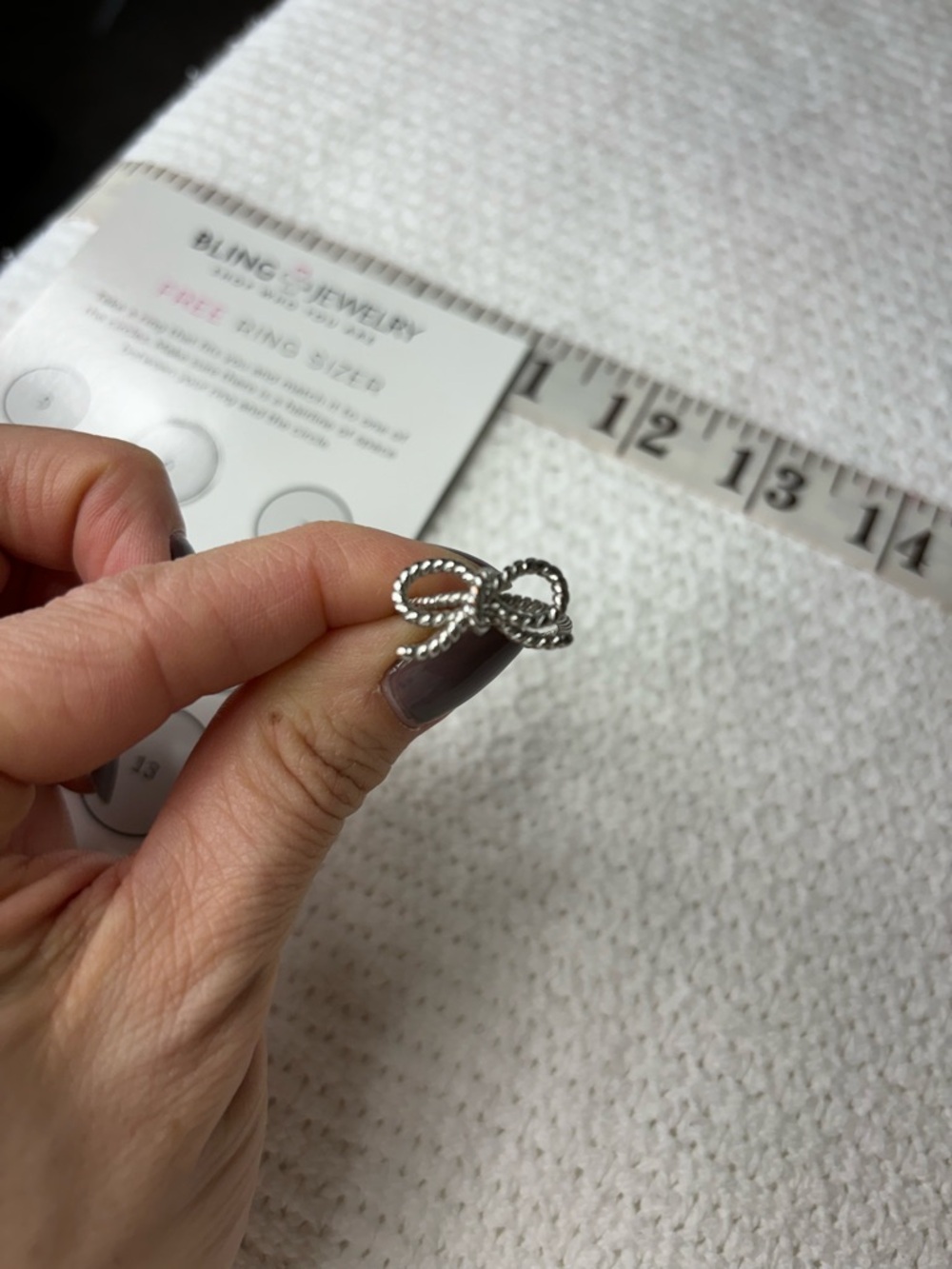 Bling Jewelry Silver Bow Ring with Beaded Rope Detail Size 7